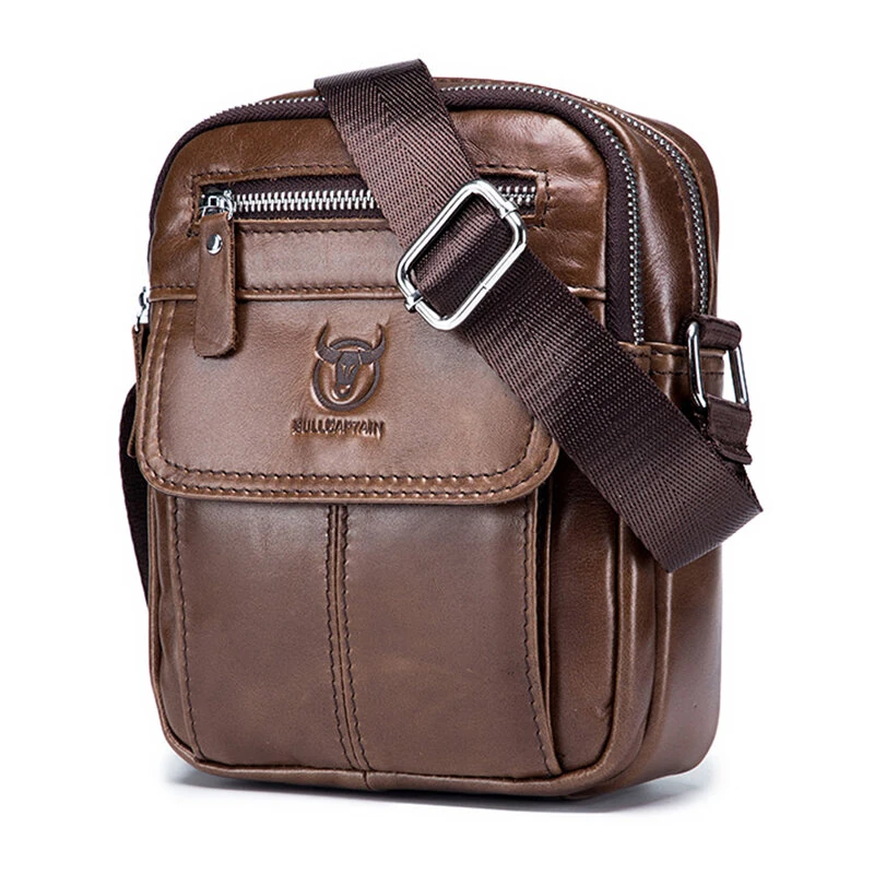 BULLCAPTAIN Men's Casual Shoulder Bag High Quality Business Messenger Bag Cowhide Leather Mini Pocket Large Capacity Bag for Men (image for) BULLCAPTAIN Men's Casual Shoulder Bag High Quality Business Messenger Bag Cowhide Leather Mini Pocket Large Capacity Bag for Men